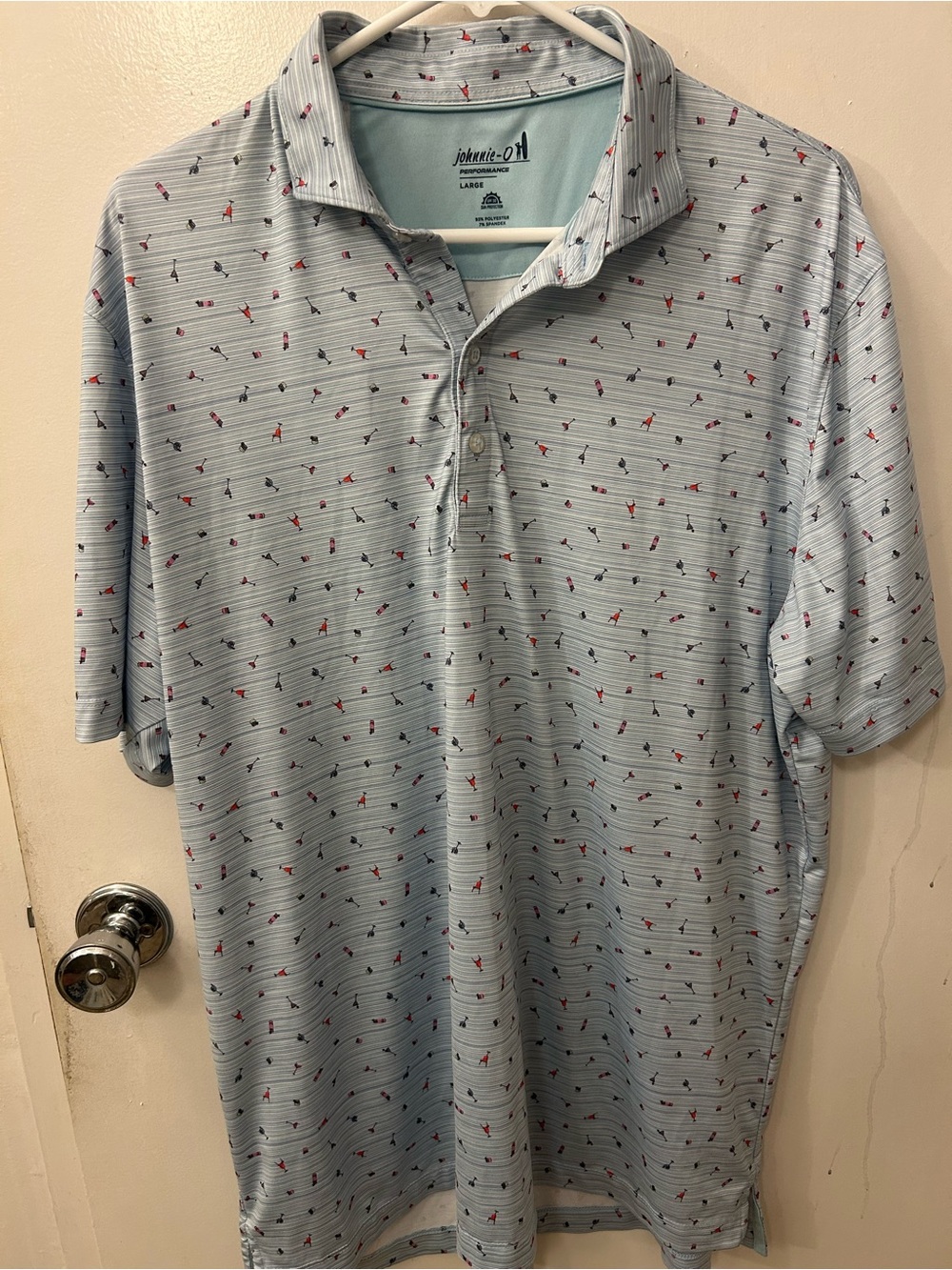 johnnie-O Light Blue Polo with Red & Navy Micro Print